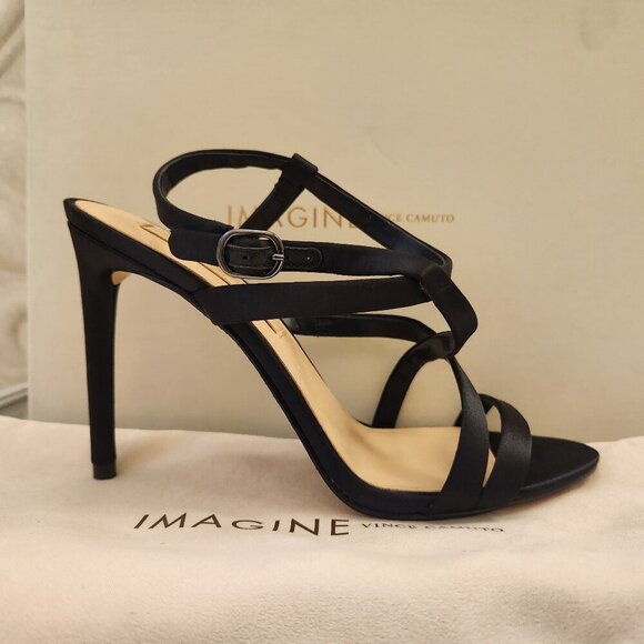 Imagine Vince Camuto Ramsey Black Satin Heeled Sandals. NIB. Size 8.5 - Picture 1 of 11